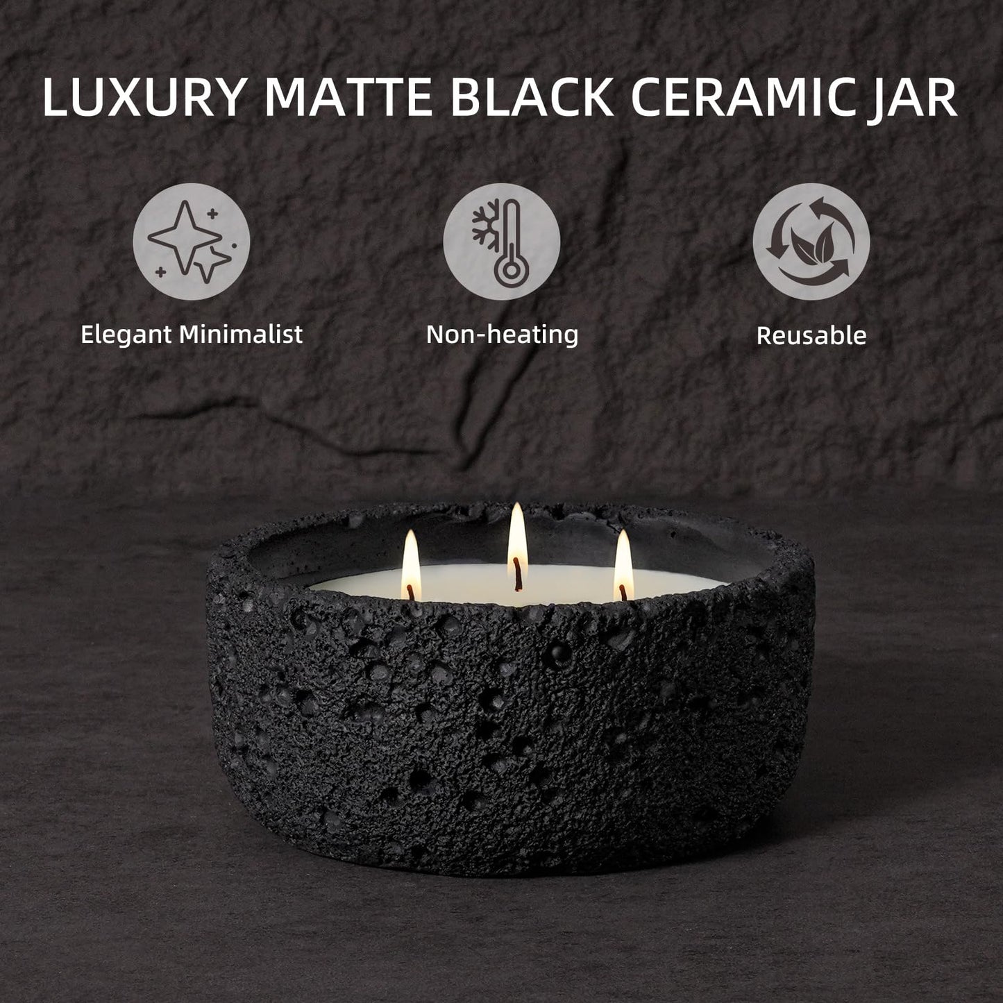 Viyffo 20oz Large Scented Candle - Sage & Eucalyptus, 3 Wick Home Scented Candle, Non Toxic Soy, Black Textured Ceramic Jar, Luxury Fragrance, Modern Home Décor & Summer Gift for Men and Women