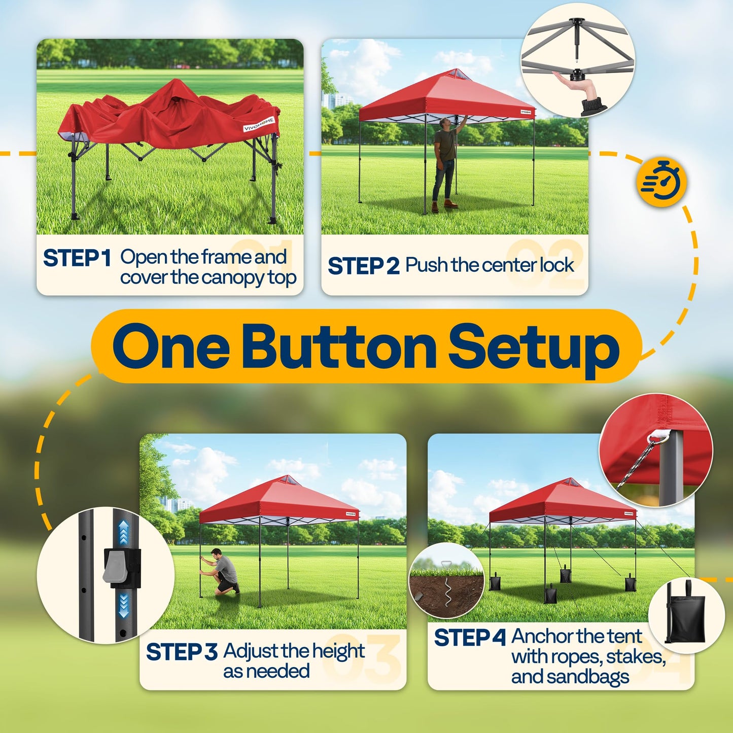 VIVOHOME 10x10ft Pop Up Canopy Tent One Push Setup Outdoor Portable Shelter Tent Heavy Duty with Wheel Carry Bag and 4 Sandbags, Red