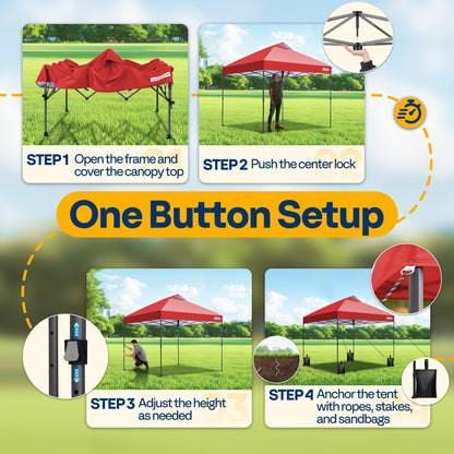 VIVOHOME 10x10ft Pop Up Canopy Tent One Push Setup Outdoor Portable Shelter Tent Heavy Duty with Wheel Carry Bag and 4 Sandbags, Red