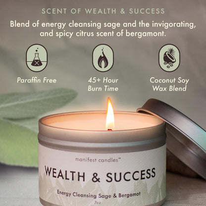 Manifest Sage & Bergamot Money Candle, 45 Hour Burn, Manifestation Bracelet, Protection Candle for Negative Energy, Abundance Candles, Intention Spiritual Candles for Positive Energy