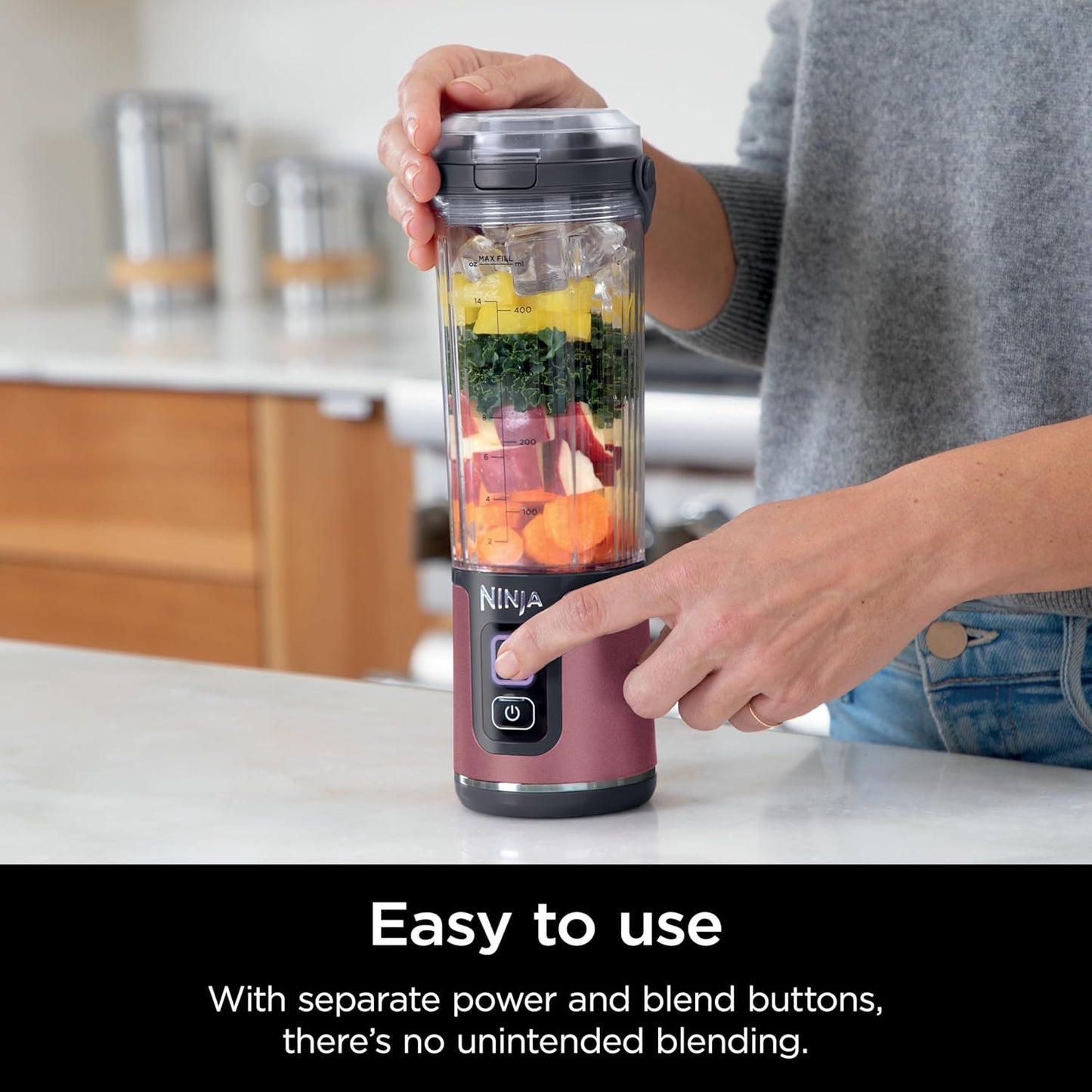 Ninja Blast Portable Blender - Cordless 18oz Personal Blender for Smoothies & Shakes | BPA-Free, Leakproof Lid, USB-C Rechargeable, Metallic Cherry