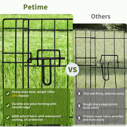 PETIME Foldable Metal Dog Exercise Pen/Pet Puppy Playpen Kennels Yard Fence Indoor/Outdoor 8 Panel 24" W with Top Cover and Bottom Pad (Playpen+Bottom+Top Cover, 8 Panels 24" H)