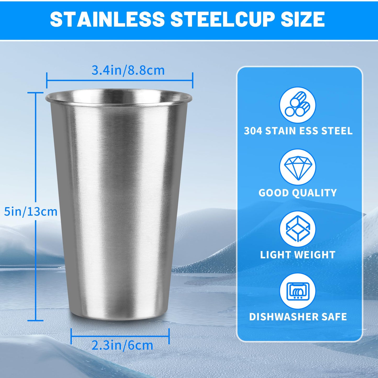 HAMILADUO 150Pack 16 oz Stainless Steel Pint Cups,Stainless Steel Cup,Pint Cup Tumbler，water Tumbler,Stackable,Reusable,BPA Free, (150)
