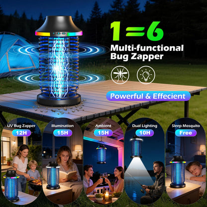 Rechargeable Bug Zapper Outdoor, 4200V Powerful Electric Mosquito Zapper 5-in-1 Portable & Wireless Bug Zapper Outdoor Cordless with 5000mAh Battery, Outdoor Waterproof Fly Zapper for Patio Camping