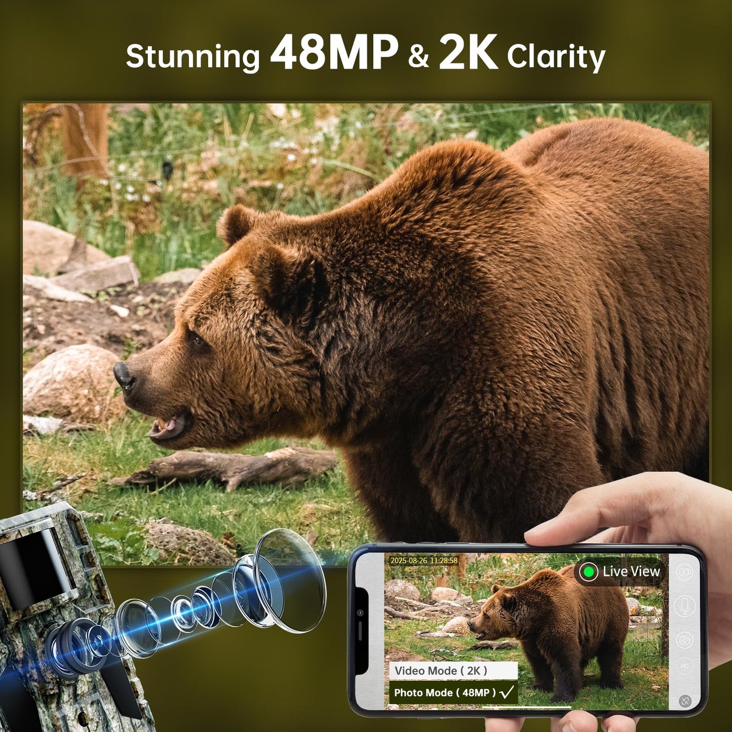 SEHMUA 3rd Cellular Trail Cameras with 2K Live Streaming, 4G LTE Unlimited Data Plan Built-in SIM Card, 4W Solar Powered Game Cam, 48MP Photo, No Glow Flash