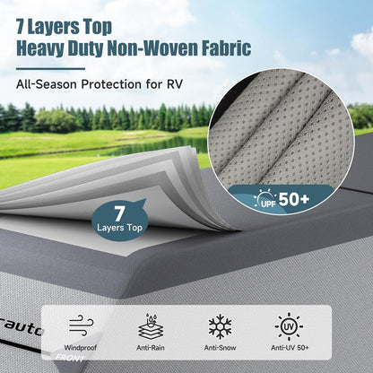 Umbrauto Truck Camper Cover Fits 10-12ft, 7-Layer Top RV Trailer Covers, Waterproof All Season Protection with Gutter Cover, Windproof Straps