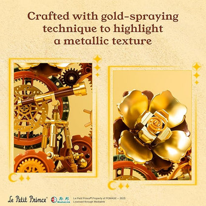 PANTASY The Little Prince – Starry Journey Building Set Vintage Mechanical Pocket Watch-Inspired Model with Gears Telescope &amp Golden Rose Collectible Display Toy with Exclusive Prince Figure