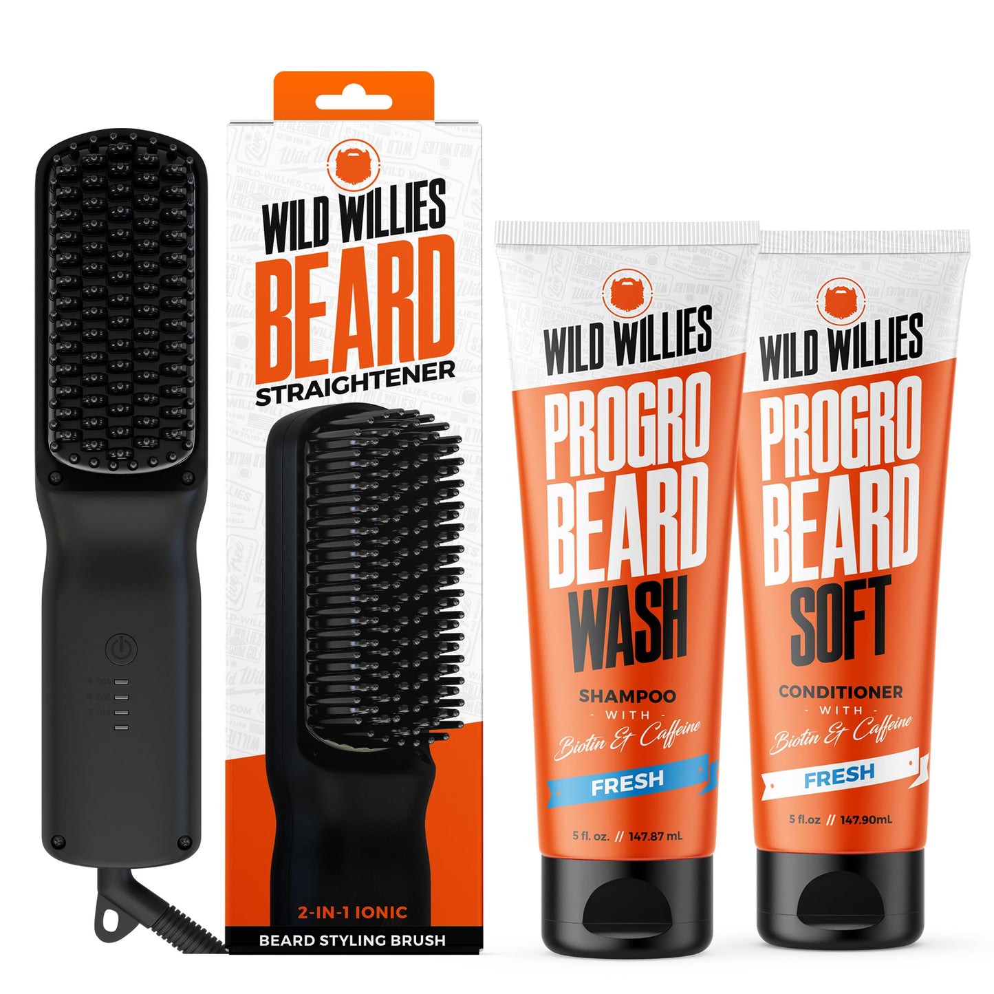 Wild Willies Beard Straightener for Men - 3 Temperature Settings, Tourmaline Ceramic Heated Beard Brush & Hot Comb - Portable, Ionic Technology, Coarse & Curly Hair, 400F - Grooming Tool