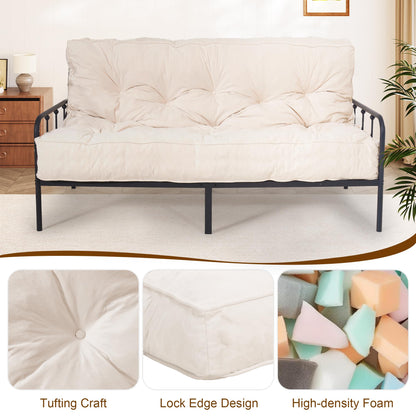 8" Futon Mattress Full Size, Floor Mattress for Adults, Foldable Sofa Couch Bed with Shredded Foam Filling, Comfy Sleeping Mat for Guest, Camping, Dorm, White(Frame Not Included), 54" x 80"