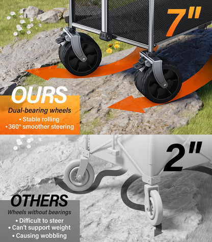 everyfun Pro Collapsible Wagon Double Decker,Wagons Carts Foldable,Heavy Duty Wagon Camping Sports Garden Grocery,Utility Wagon for All Terrain Grey