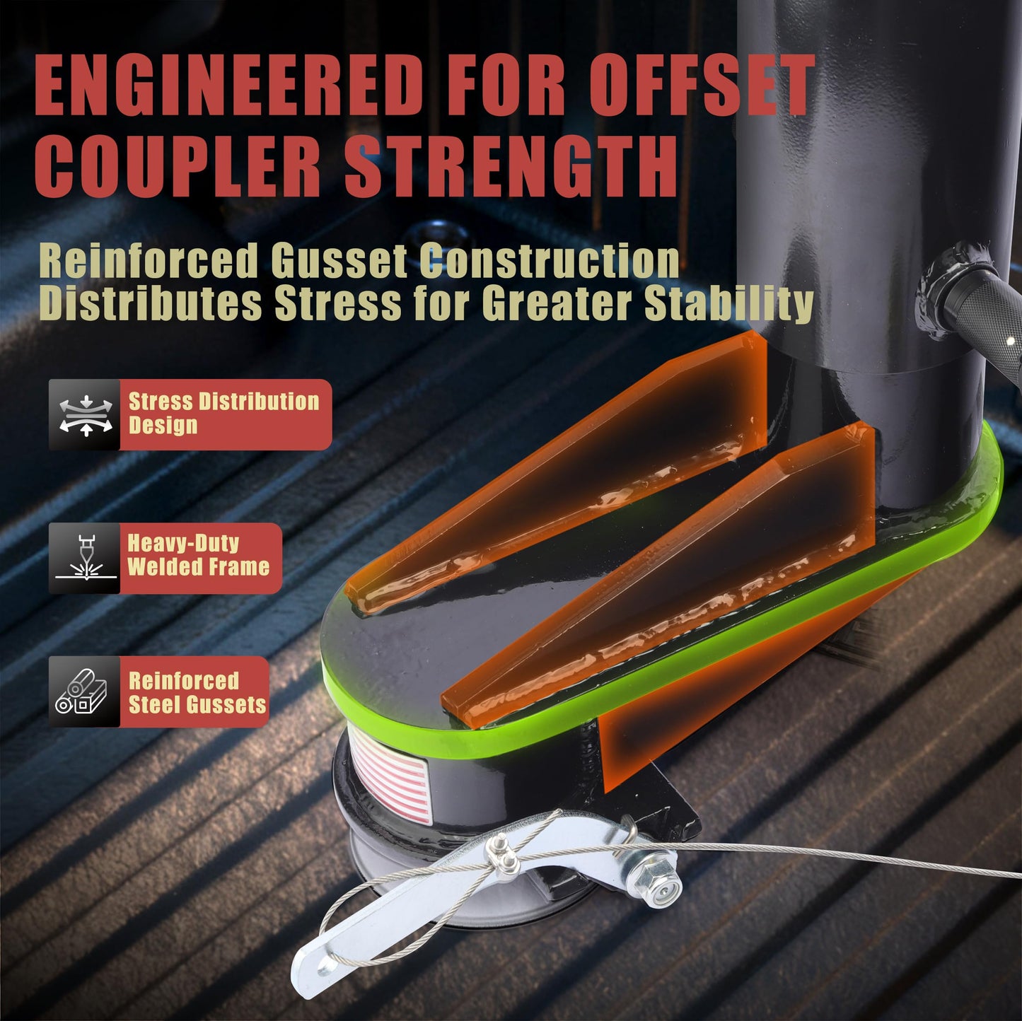 TOWGUARD 30K Adjustable 8" Offset Gooseneck Trailer Coupler with Remote Release, Fits 2-5/16" Ball,Round Tube Coupler for Short Bed Trucks, Reinforced Gusset for Livestock Utility Equipment Trailers