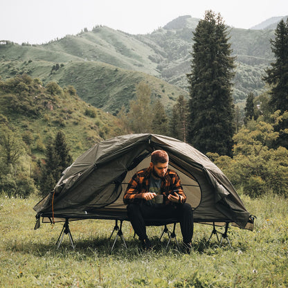Night Cat Camping Cot Tent - Waterproof 1-Person Off-Ground Combo Cot Bed for Adults Portable Easy Set-up Tent Green 27.5'' Width