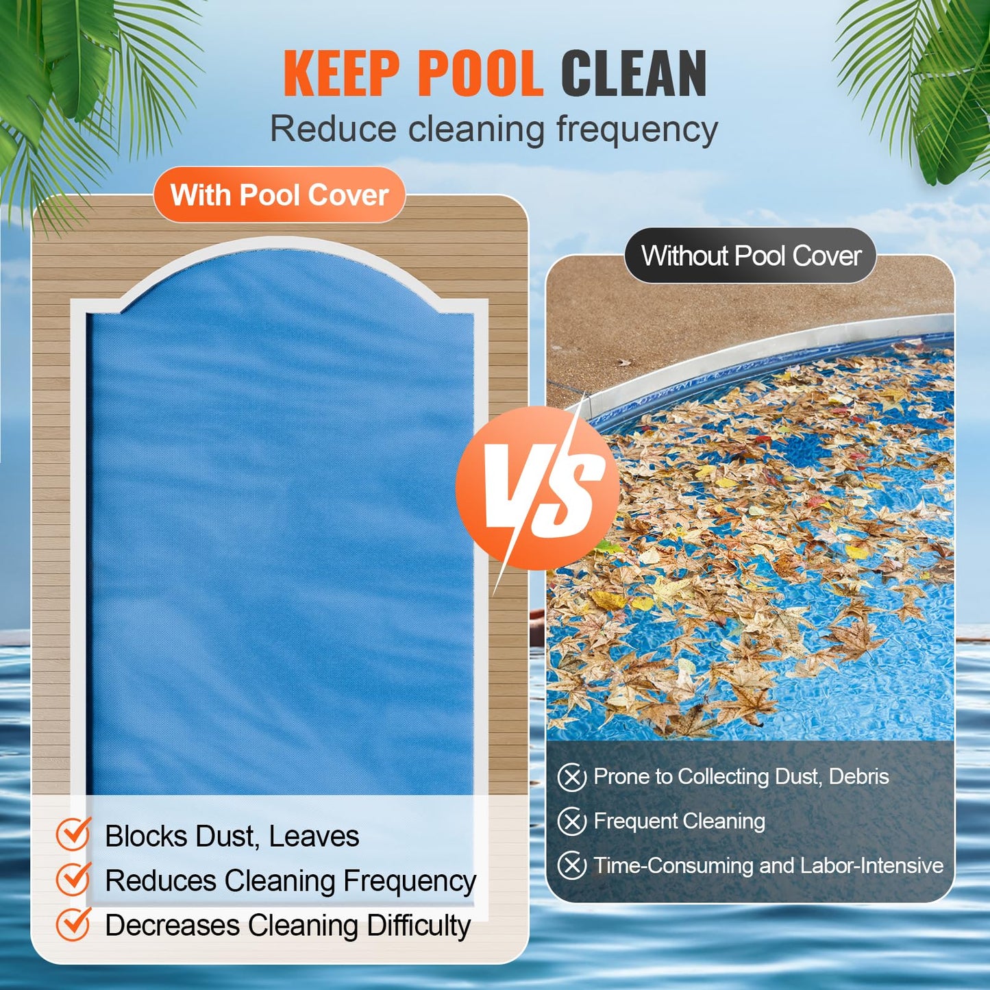 VEVOR Solar Pool Cover, 28 x 14 ft Rectangle Solar Cover 12 mil for Pools, Inground Above Ground Swimming Pool Solar Blanket with Bubble, Heat Retaining Solar Covers Blue