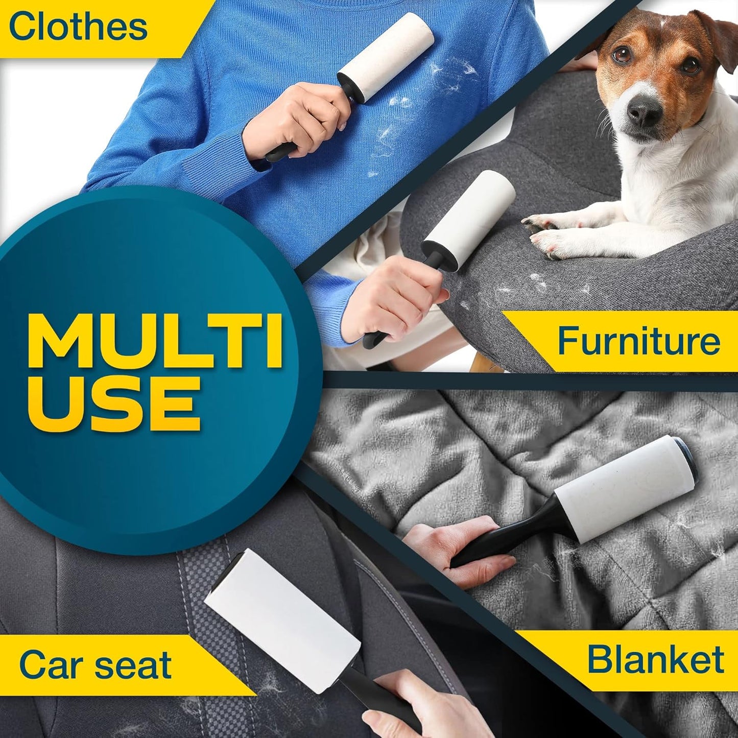 Skiennix Lint Rollers - Effective Pet Hair Remover for Couch, Clothes & Furniture | 5 Large Sticky Rollers