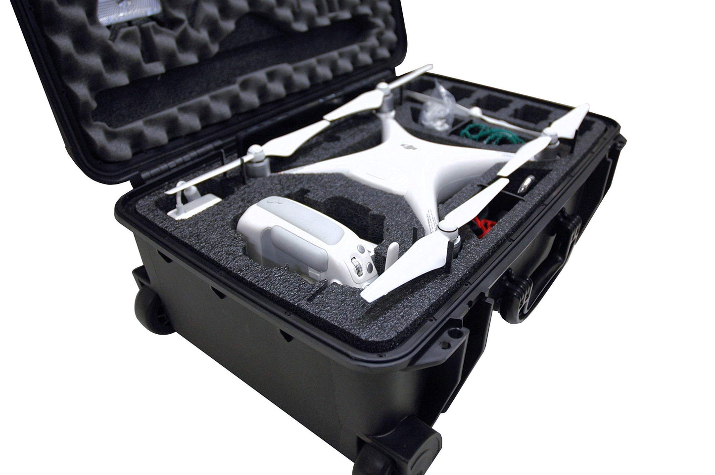 Case Club Pre-Cut Waterproof Drone Case with Wheels, Extension Handle & 2 Moisture Absorbing Silica Gel - Fits DJI Phantom 4 (Propellers On)