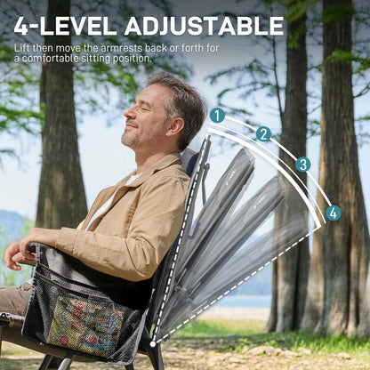 EVER ADVANCED Reclining Camping Chairs for Adult Lightweight, Folding Recliner Chair with Adjustable Back, 4-Level Lounge Chairs, Portable Lawn Chairs for Patio Balcony, Supports 350lbs Grey