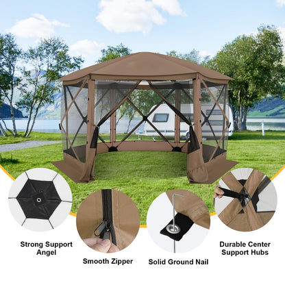 COBIZI 12x12 FT Pop Up Canopy Stargazing Tent, Gazebos On Clearance with Removable Roof, Screened in Gazebo, Screen Tents Portable carpas para Patio for Outdoor Camping,Backyard, Garden, Brown(Pro)