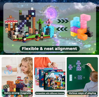 300PCS Magnetic Blocks - Magnet Building Blocks Stacking Magents Cubes Toys Adventure Set Theme STEM Montessori Sensory Toys for Kids Boys and Girls Ages 3 4 5 6 7 8 9 10 Christmas Birthday Gifts