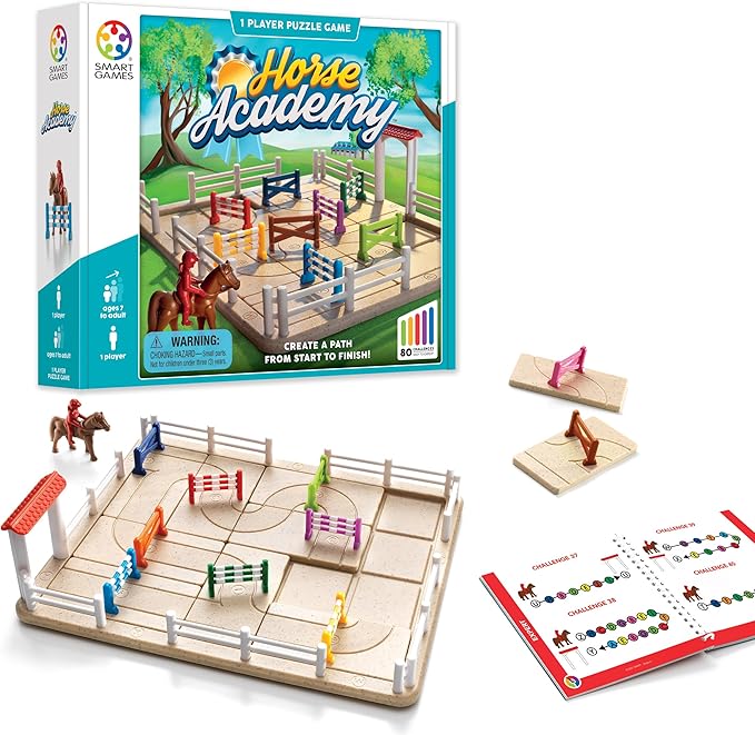 SmartGames Horse Academy – Logic Puzzle Game with 80 Challenges and Colorful Obstacles for Ages 7+