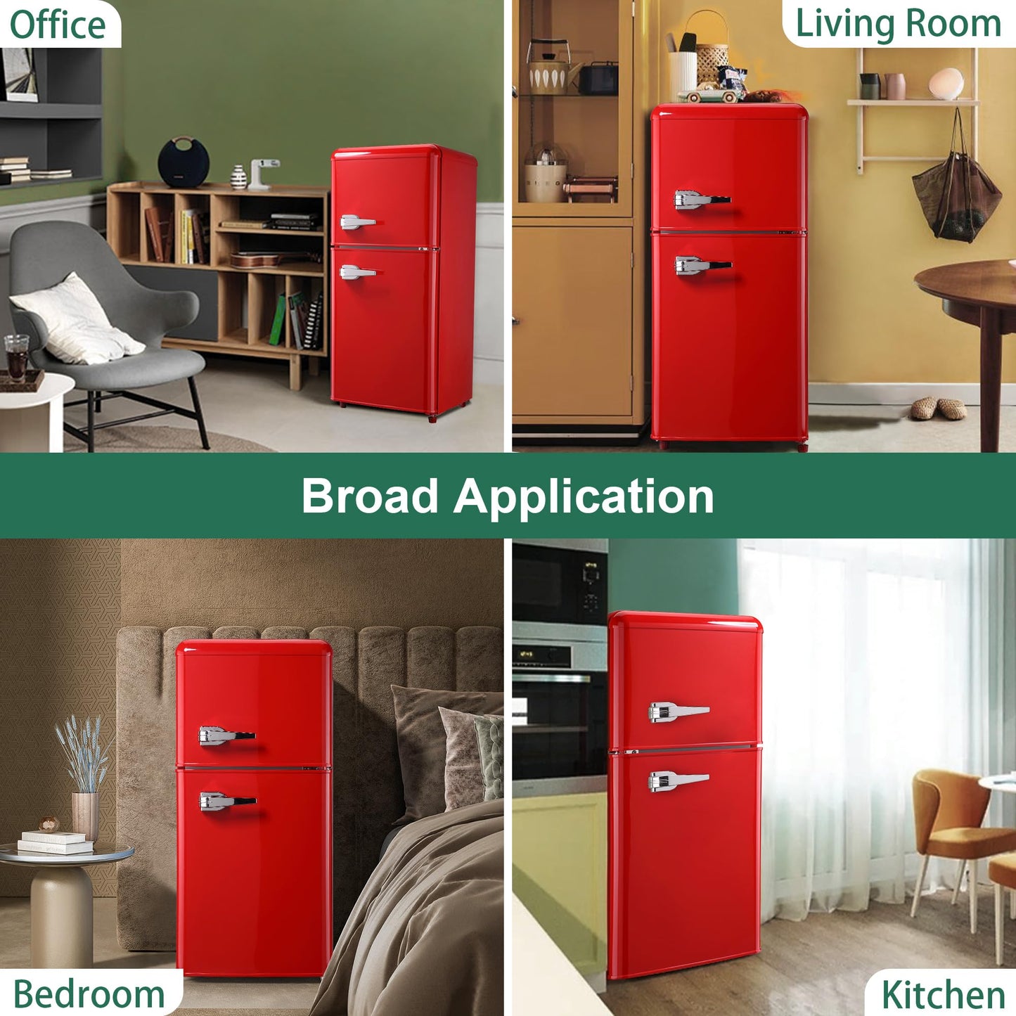 rosmena Retro Fridge with Freezer, 3.5 Cu. Ft. Mini Fridge, Small Refrigerator with 7-Level Adjustable Thermostat, Retro Compact Refrigerator 2-Door Fridges for Apartment/Dorm/Office/RV, Red