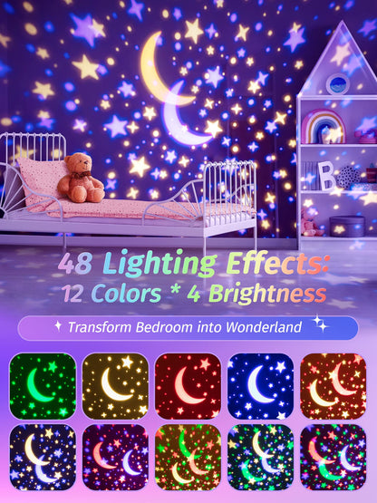 One Fire Star Projector Night Light for Kids, 15 Colors, Remote, Bluetooth Speaker, 360? Rotating, White-01, Model WH-E08