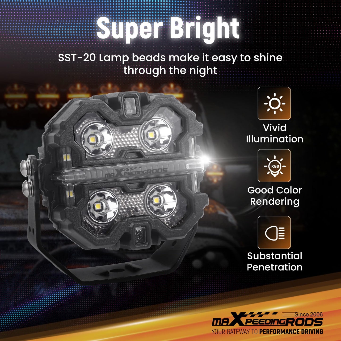 maXpeedingrods 3.5 Inch LED Off Road Lights 160W 19200LM, Auxiliary Fog Light Spot, 7 RGB Colors for Ambient, 270°Side Shooter Wide Range, Light Bar for Jeep SUV Pickup ATV with Black Covers