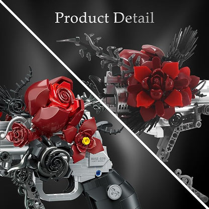 Gothic Rose Revolver Building Kit - Dark Romantic Fusion of Blood-Red Roses Twisted Thorns &amp Industrial Gears Movable Barrel Cylinder &amp Trigger Gifts Collection for Gothic Art Devotees