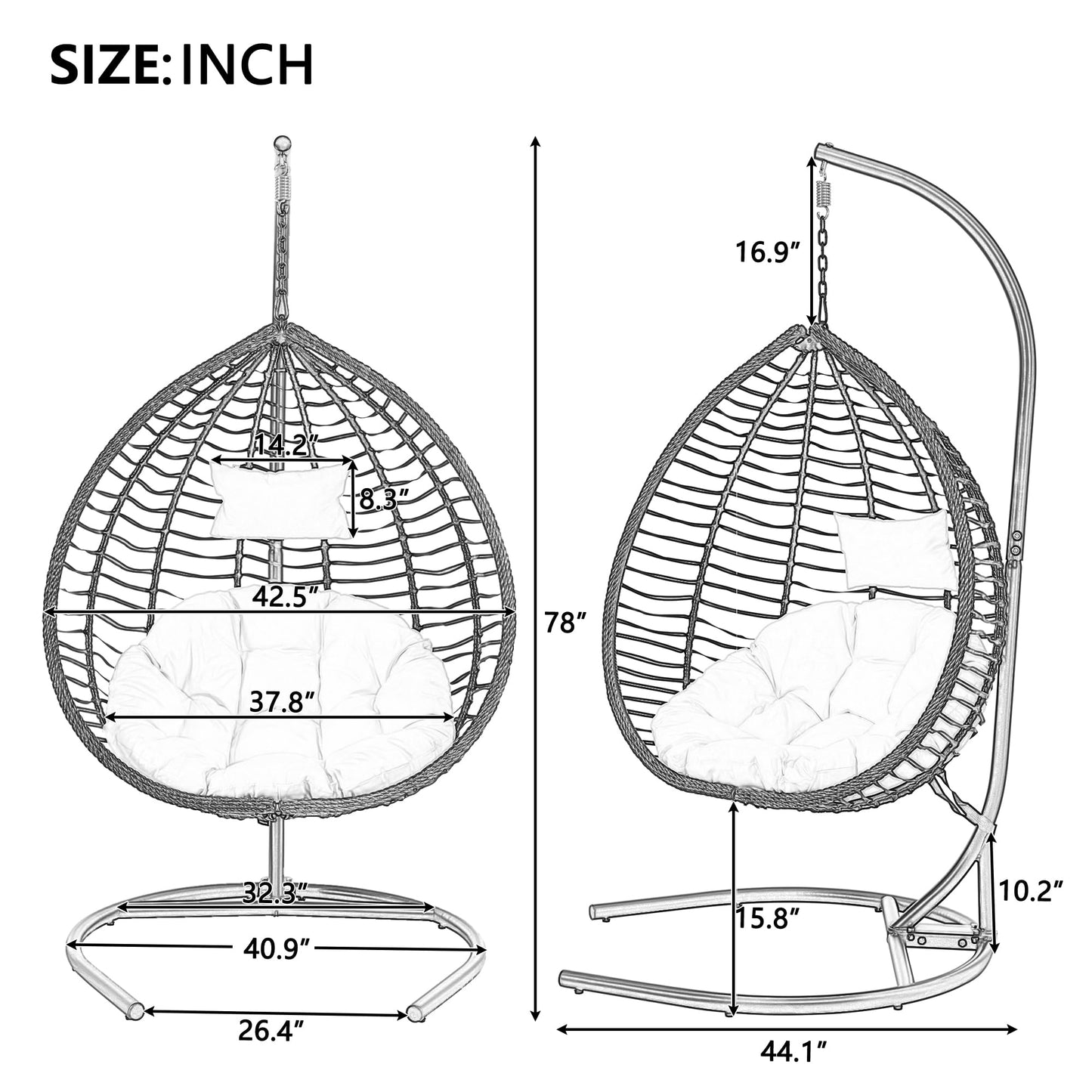 Merax Indoor Outdoor Hanging Hammock Chair with Stand, Foldable Rattan Egg Swing Chair with Iron Frame and Plush Cushion & Removable Headrest,Suitable for Porch Garden,Balcony,Indoor, Black+Beige