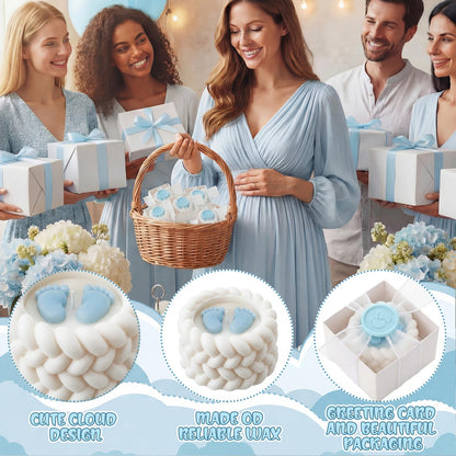 MTLEE 24 Pcs Baby Shower Candle Party Favors for Guests Blue Footprints Scented Candles with Bow Gift Box Ribbon Cute Feet Shaped Return Gifts Keepsakes for Baby Shower Gender Reveal Party Supplies