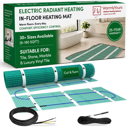 WarmlyYours Heated Floor System 18 sqft - Electric Heated Floor Mat for Fast, Even Warmth Under Tile, Stone – Ideal for Bathroom - 1.5x12 ft 120V (TempZone Flex)