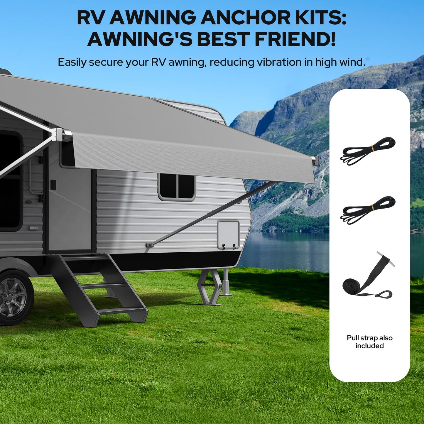 RV Awning Fabric Replacement, Upgraded 19oz Heavy Duty Material, Outdoor Vinyl Canopy for Trailer and Motorhome Awning- 19'(Fabric 18.5'2"), Gray