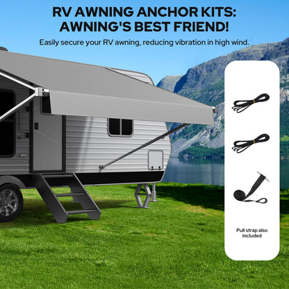 RV Awning Fabric Replacement, Upgraded 19oz Heavy Duty Material, Outdoor Vinyl Canopy for Trailer and Motorhome Awning- 19'(Fabric 18.5'2"), Gray