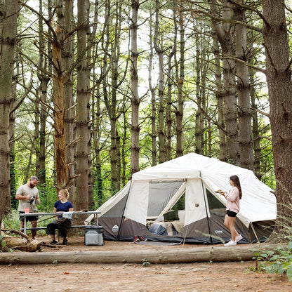 CORE 10 Person Instant Cabin Tent with LED Lights | Large Lighted Pop Up Tent with Carry Bag for Outdoor Camping, Glamping, and Backyard Adventures | Included Storage Pockets for Camp Accessories