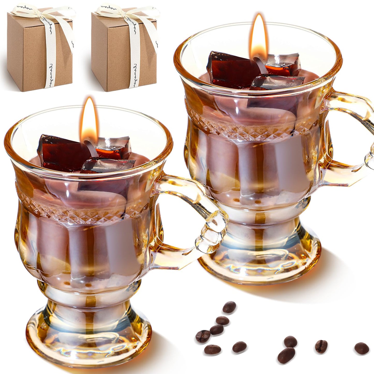 MTLEE 2 Sets Coffee Candles Gifts for Women Men, Scented Espresso Candles Gifts with Packing Box Home Family Room Decor for Coffee Lovers Employee Office Coworker