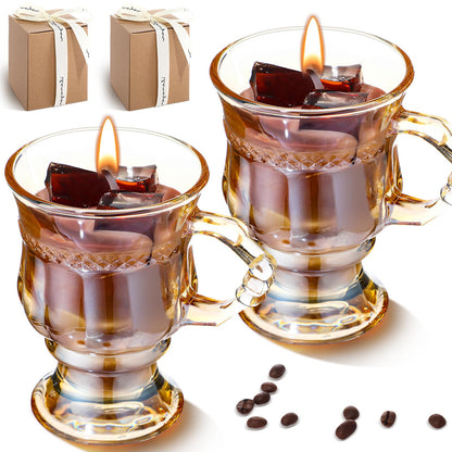 MTLEE 2 Sets Coffee Candles Gifts for Women Men, Scented Espresso Candles Gifts with Packing Box Home Family Room Decor for Coffee Lovers Employee Office Coworker