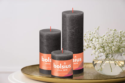 BOLSIUS 4 Pack Black (Stormy Gray) Rustic Pillar Candles - 2.75 X 3.25 Inches - Premium European Quality - Includes Natural Plant-Based Wax - Unscented Dripless Smokeless 35 Hour Spa Décor Candles