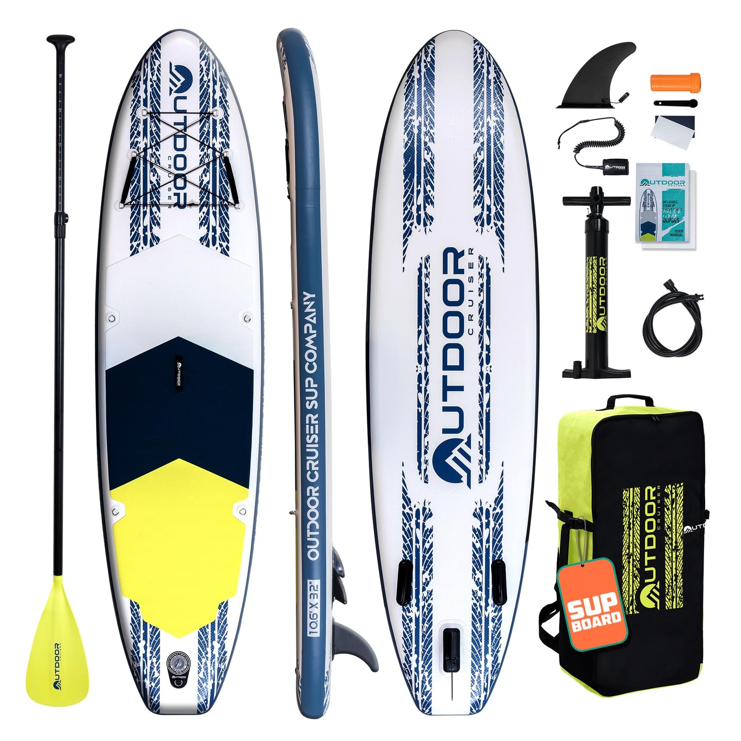 Outdoor Crusier Inflatable Stand Up Paddle Board, Ultra Portable & Lightweight, Wide Stable Non-Slip Design, Complete SUP Accessories, Drop-Stitch Material