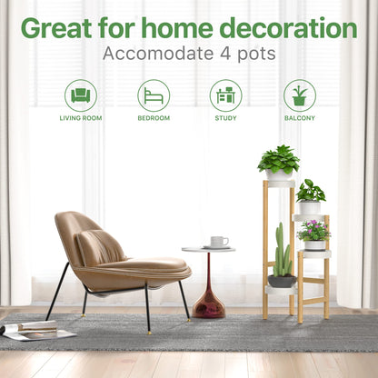 Wisuce Bamboo Plant Stands Indoor, 4 Tier Tall Corner Plant Stand Holder & Plant Display Rack for Outdoor Garden Indoor Home (4 Tier -2)
