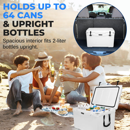 SereneLife 50 Qt Portable Cooler Box – Heavy Duty White Ice Chest Holds 63 Cans, Keeps Ice Cold Up to 5 Days, Leak-Resistant Outdoor Camping, Fishing, Tailgating, Beach Cooler