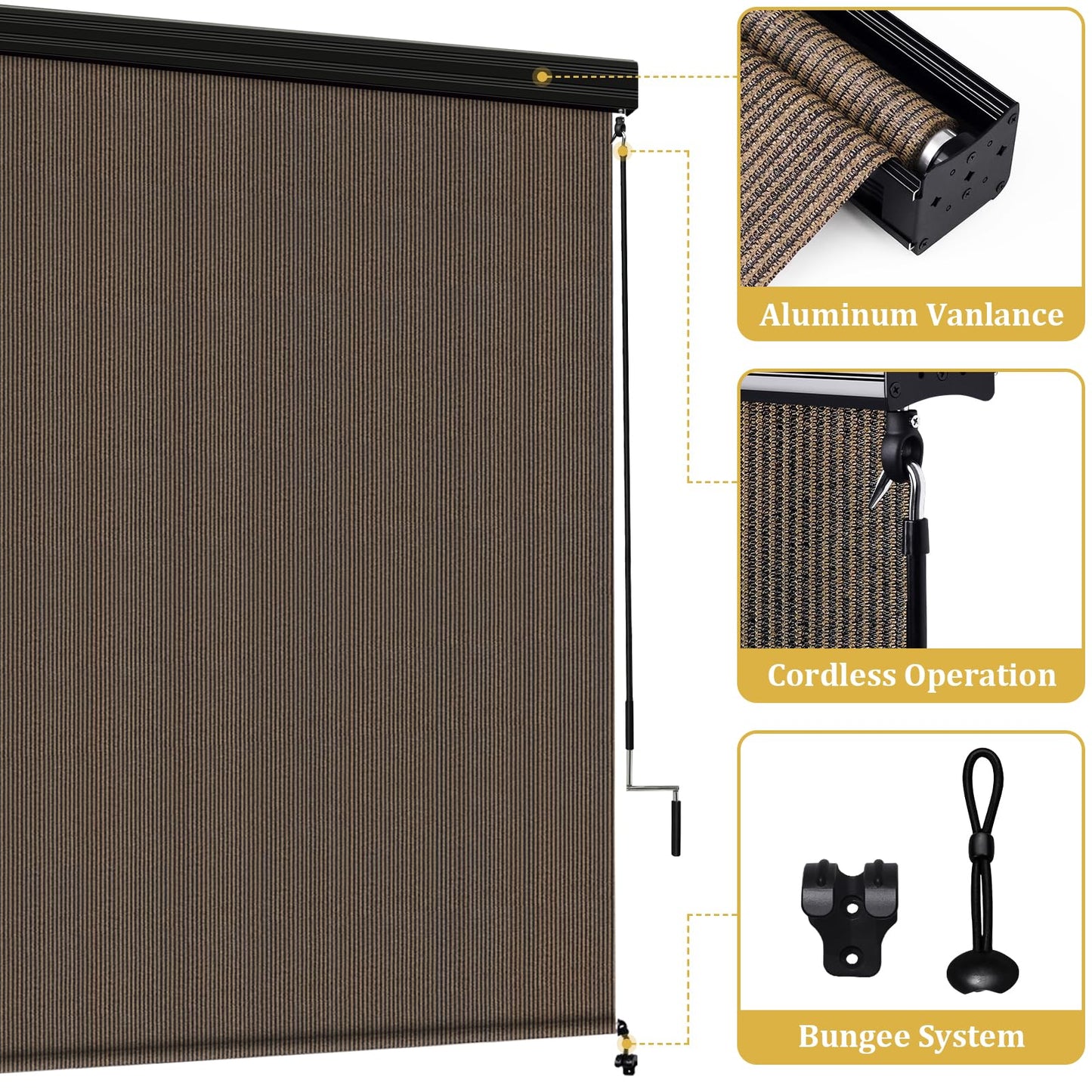 Shade&Beyond Outdoor Premium Roller Shades 4' W x 8' H with Valance, Exterior Roll Up Blinds Shade Cloth for Patio Porch Pergola, Mocha