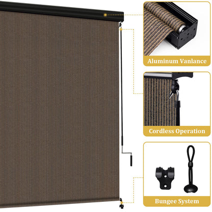 Shade&Beyond Outdoor Premium Roller Shades 4' W x 8' H with Valance, Exterior Roll Up Blinds Shade Cloth for Patio Porch Pergola, Mocha