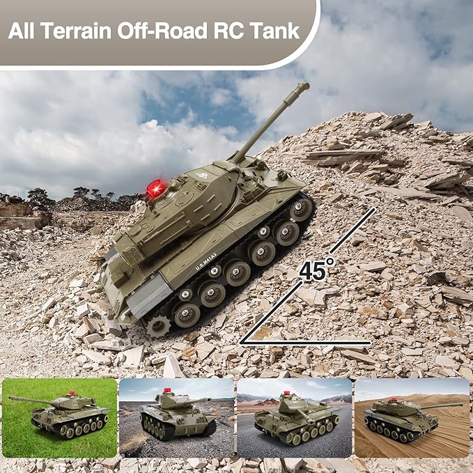 BEAURE Remote Control Tank for Kids M41A3 American Army Battle Programmable RC Tanks with Lights &amp Realistic Sounds RC Military All Terrain Off-Road Vehicles Great Gift Tank Toy for Boys
