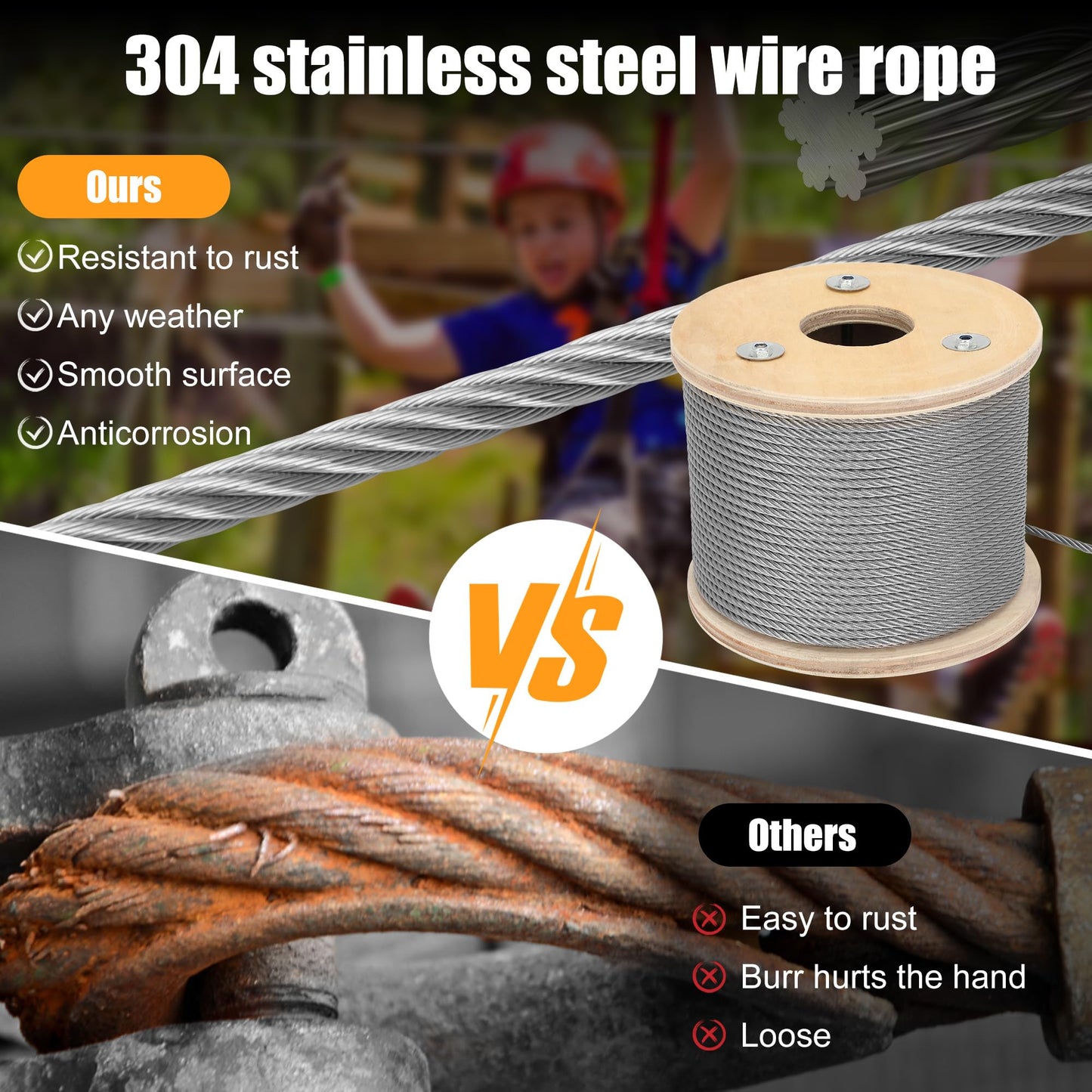Thickened 3/16" Stainless Steel Cable, 500FT Wire Rope,7X19 Strands Aircraft Cable, 4000lbs Breaking Strength for Pulling, Lifting, Deck Cable Railing System, Zip Line, Line Lights and DIY Balustrade
