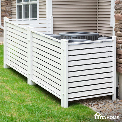 YITAHOME 44" W X 44" H Air Conditioner Fence Privacy Screen with Metal Stakes, Outdoor Trash Can Enclosure, Vinyl Pool Equipment Enclosure (2 Panels)
