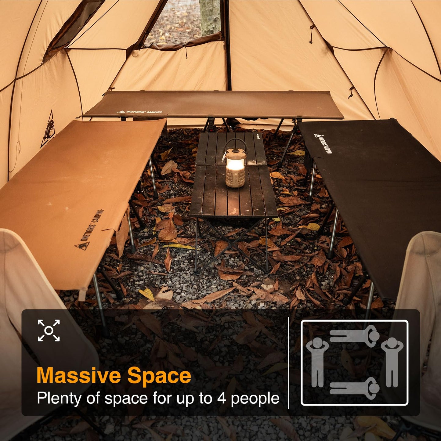 OneTigris ASH Canopy Hammock Hot Tent, Spacious Waterproof Windproof 4 Season Tent with Poles for Camping, Hiking, Bushcrafting, Survivalist, Car Trips (Coyote Brown)
