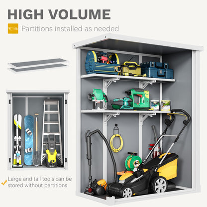 DWVO Outdoor Tall Storage Shed 50 Cuft with 2 Shelves, 4.3x2x5.5ft Vertical Tool Shed with Floor & Lockable Doors, Sturdy Double-Wall Plastic Cabinet for Garbage Cans and Garden Equipment
