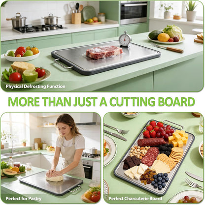 Stainless Steel Cutting Board - 17" x 11" Heavy Duty Chopping Board with Juice Grooves | Non-Slip & Dishwasher Safe