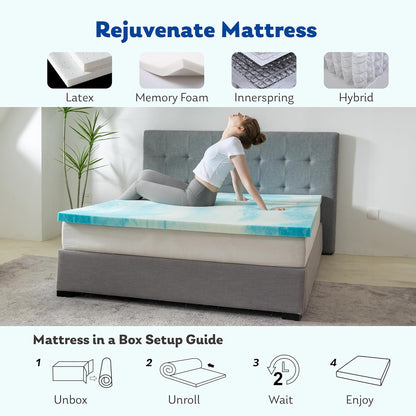 MLILY Twin Mattress Topper - 3 Inch Gel-Infused Memory Foam Cooling Pad | CertiPUR-US Certified, 38”x75”, Blue