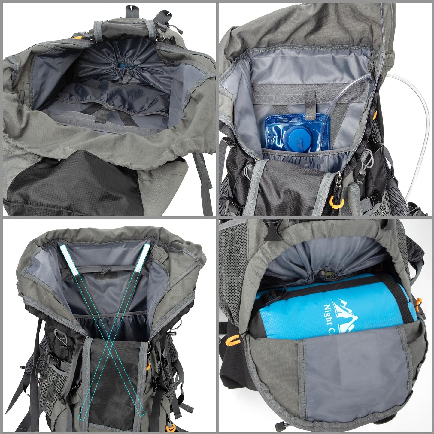 Night Cat Camping Backpacks 90L with Self-Inflatable Camping Pillow for Men Women Waterproof Lightweight Breathable Outdoor Mountaineering Traveling