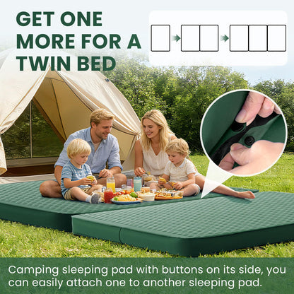 Self Inflating Double Sleeping Pad for Camping with Electric Pump 4 Inch Ultra Thick Memory Foam 2 Person Inflatable Sleeping Pad All Season Full Size Portable Camping Mattress for Travel,Tent (Green)